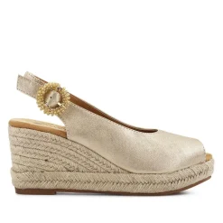Buckle Fastening Wedge Espadrilles - Gold