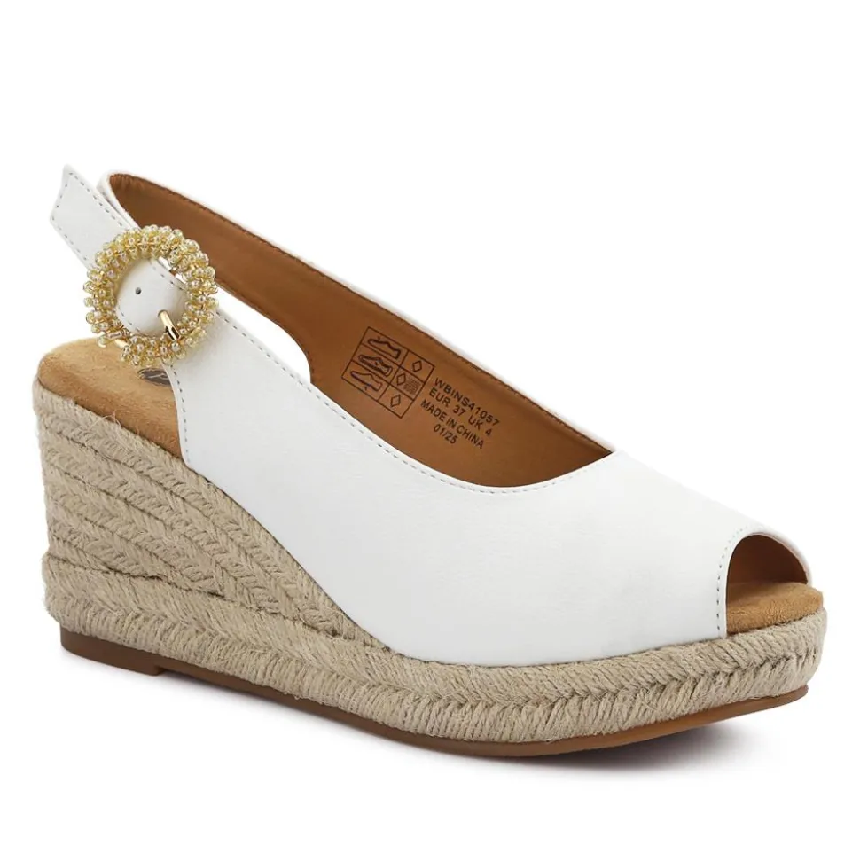 Buckle Fastening Wedge Espadrilles - White