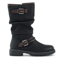 Buckle Mid Calf Boots - Black