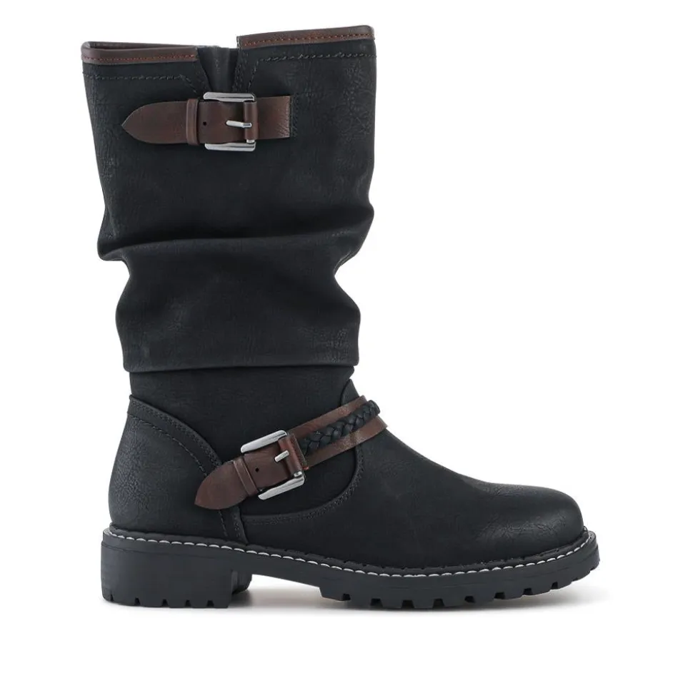 Buckle Mid Calf Boots - Black