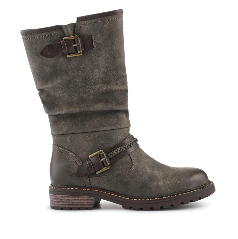 Buckle Mid Calf Boots - Taupe