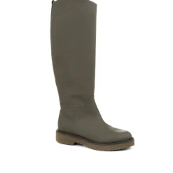 Cadee Leather Knee High Boots - Khaki
