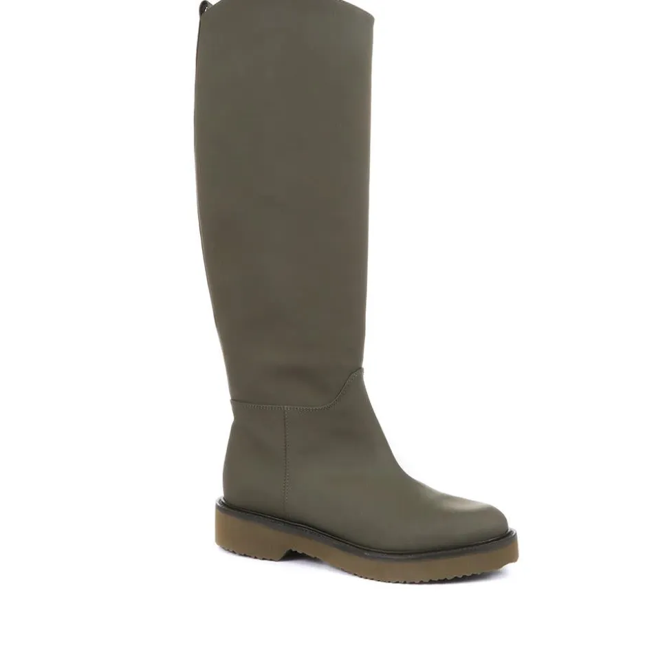 Cadee Leather Knee High Boots - Khaki