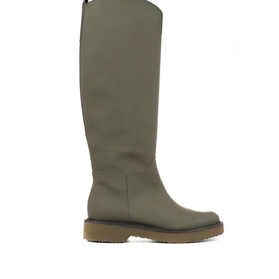 Cadee Leather Knee High Boots - Khaki