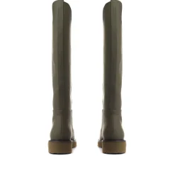 Cadee Leather Knee High Boots - Khaki