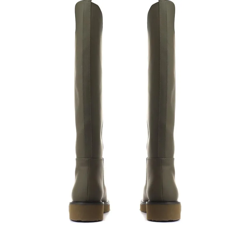Cadee Leather Knee High Boots - Khaki