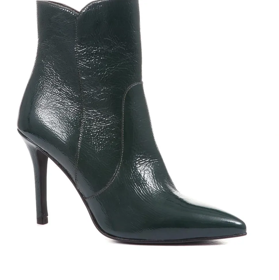 Cadence Heeled Leather Ankle Boots - Green