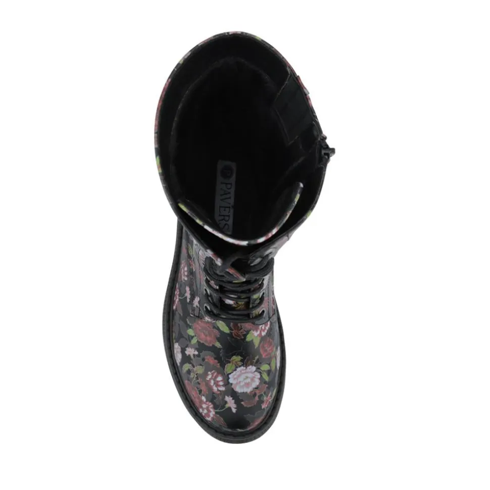 Calf-Length Boots With Inside Zip - Black Rose Floral
