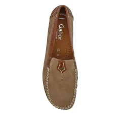 California Gabor Leather Stitched-Detail Loafers - Tan