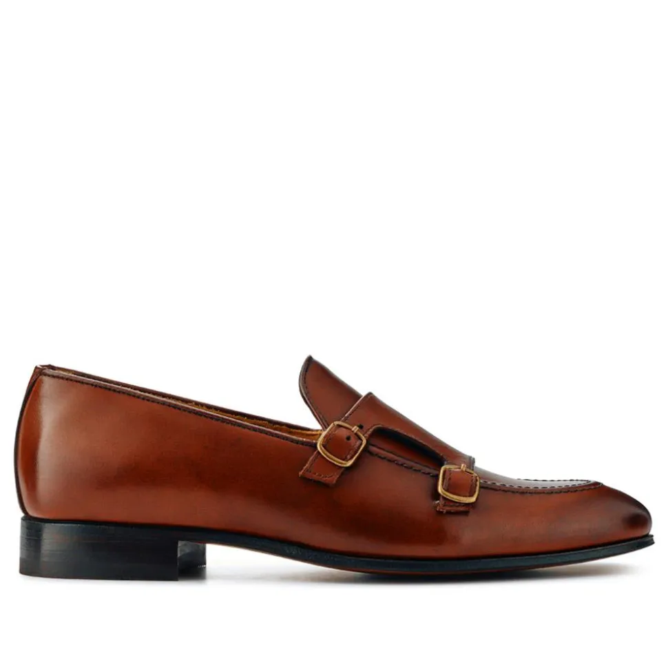 Callington Smart Leather Buckle Shoes - Cognac
