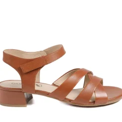Caprice Leather Adjustable Fasten Heeled Sandals - Cognac