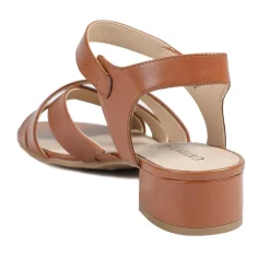 Caprice Leather Adjustable Fasten Heeled Sandals - Cognac