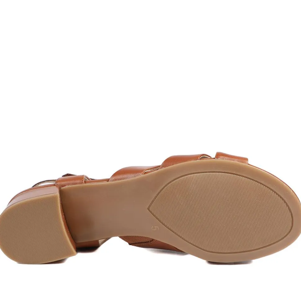 Caprice Leather Adjustable Fasten Heeled Sandals - Cognac