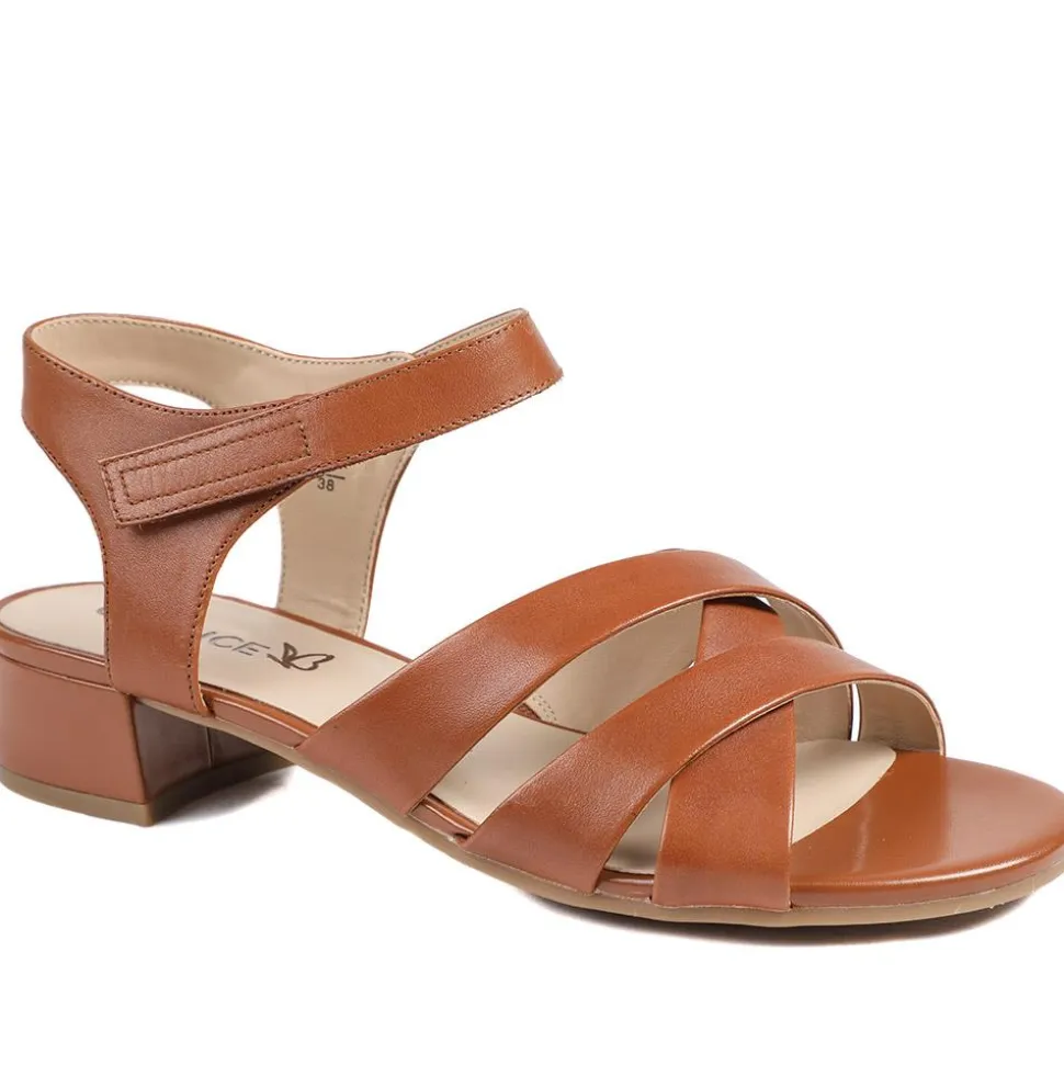Caprice Leather Adjustable Fasten Heeled Sandals - Cognac