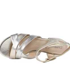 Caprice Leather Adjustable Fasten Heeled Sandals - Gold