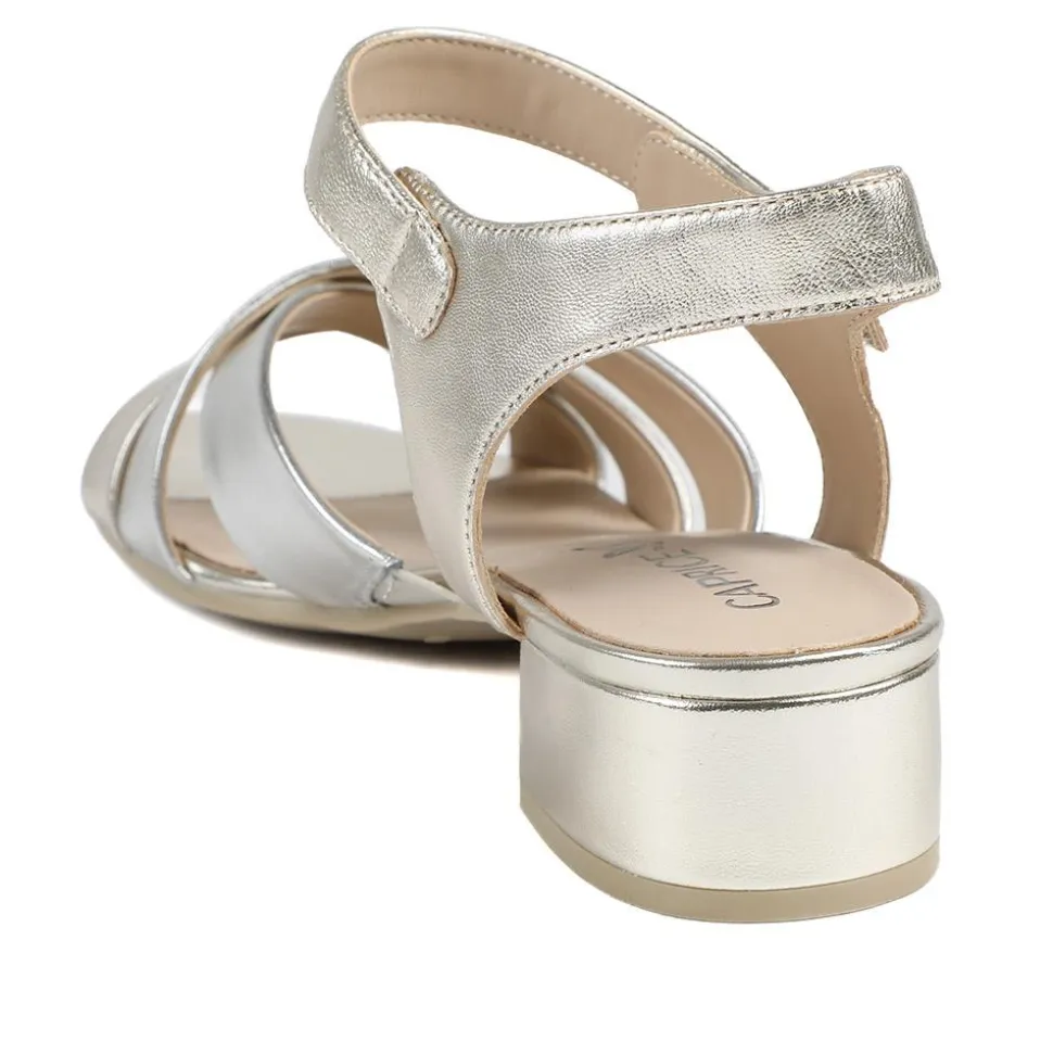 Caprice Leather Adjustable Fasten Heeled Sandals - Gold