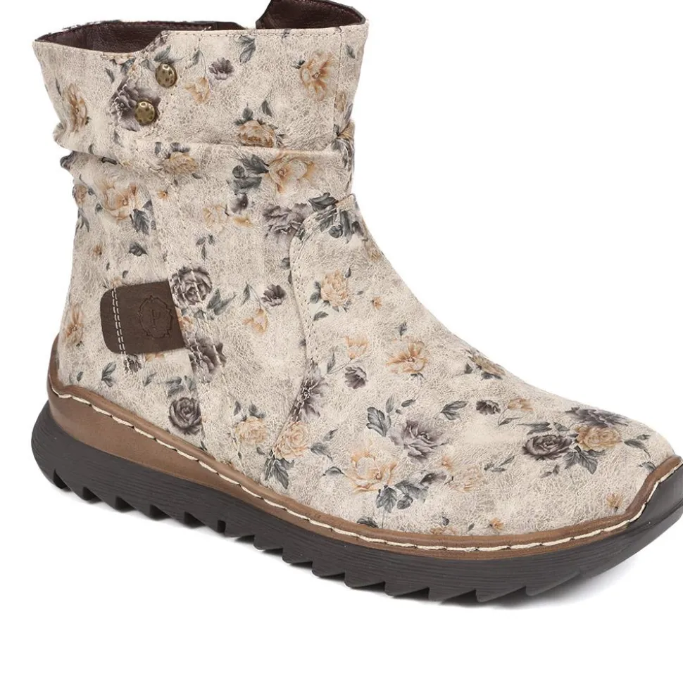Casual Ankle Boots - Grey Floral