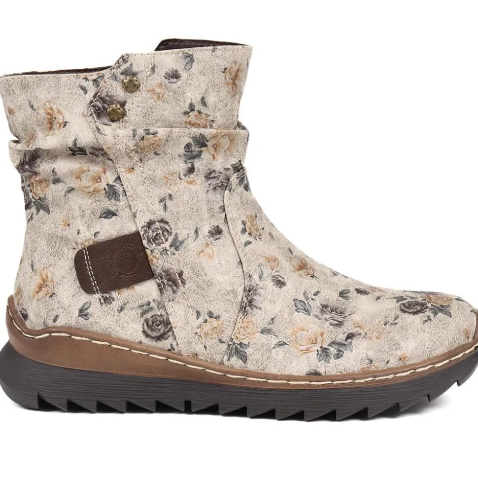 Casual Ankle Boots - Grey Floral