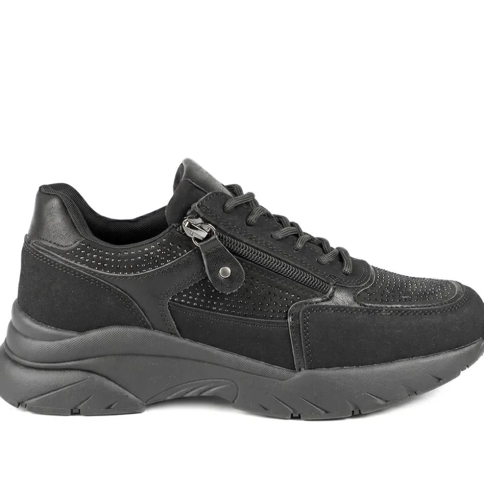 Casual Cushioned Zip & Lace Trainers - Black