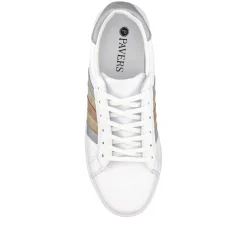 Casual Lace-Up Trainers - White Metallic