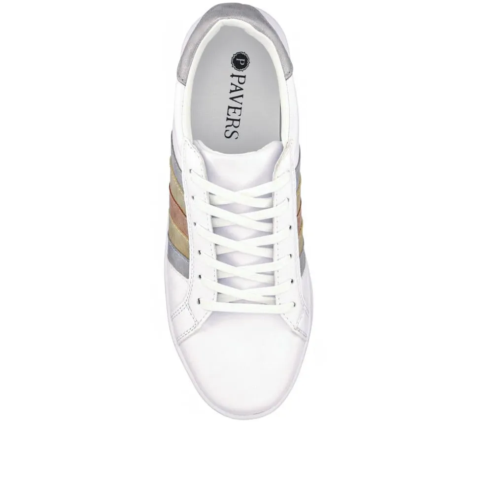 Casual Lace-Up Trainers - White Metallic