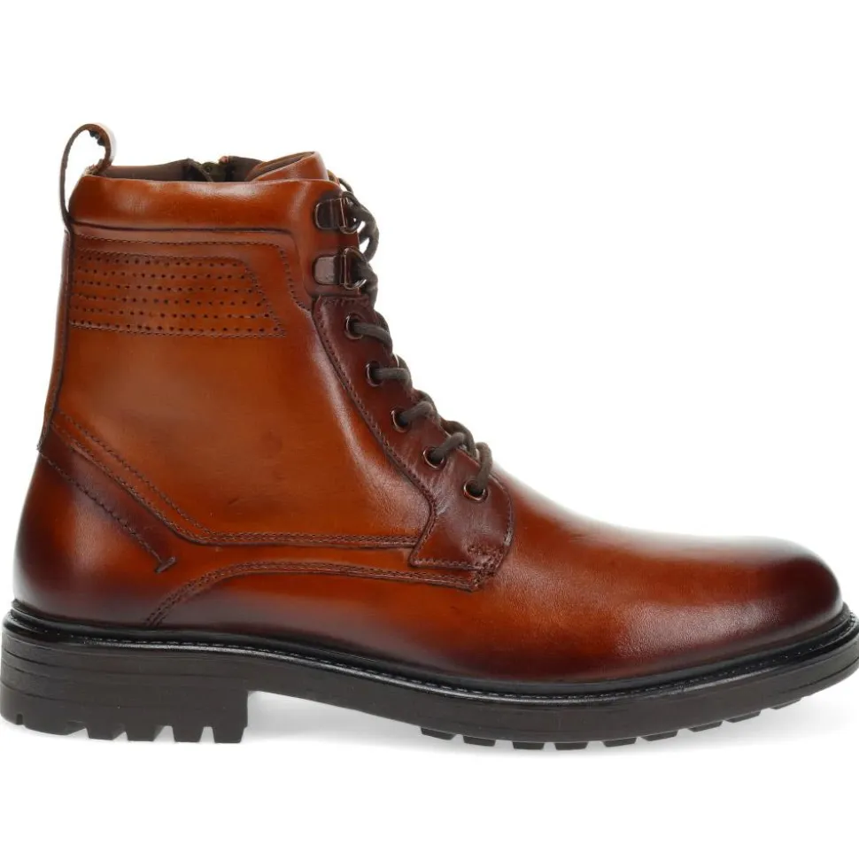 Casual Leather Ankle Boots - Dark Tan
