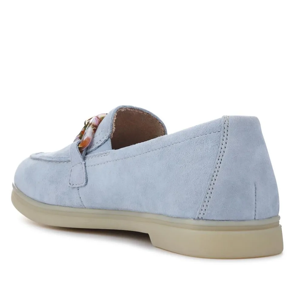 Casual Leather Heeled Loafers - Blue