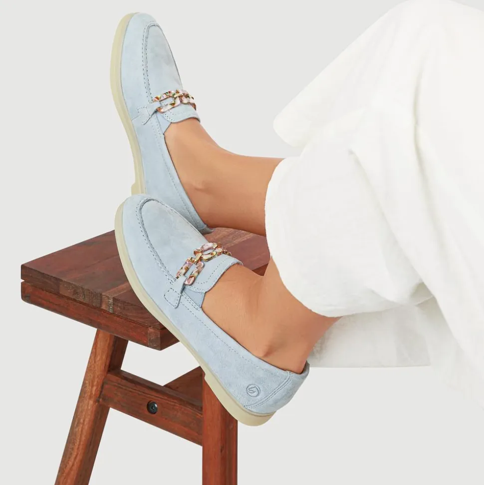 Casual Leather Heeled Loafers - Blue