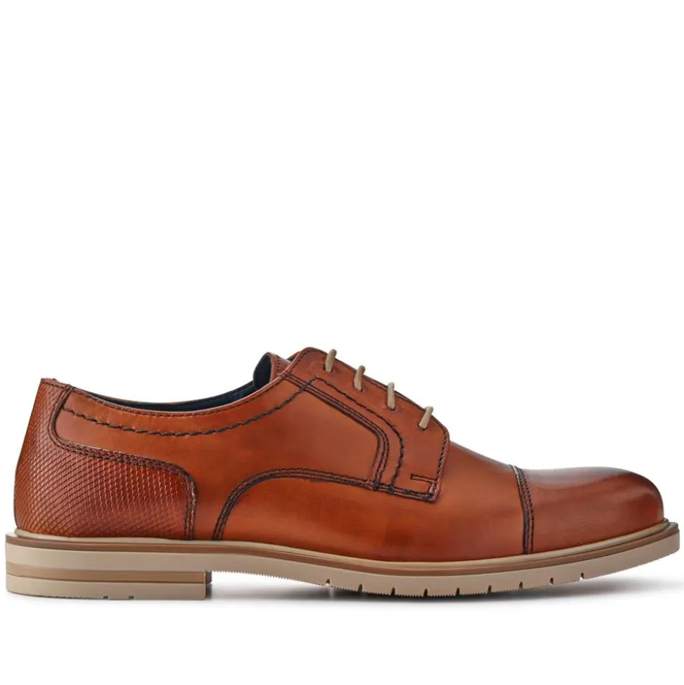 Casual Leather Lace-Up Shoes - Cognac