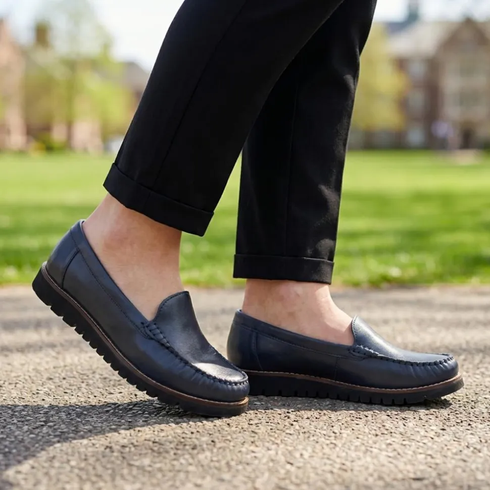 Casual Leather Moccasins - Navy