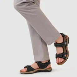 Casual Leather Sandals - Navy-Brown