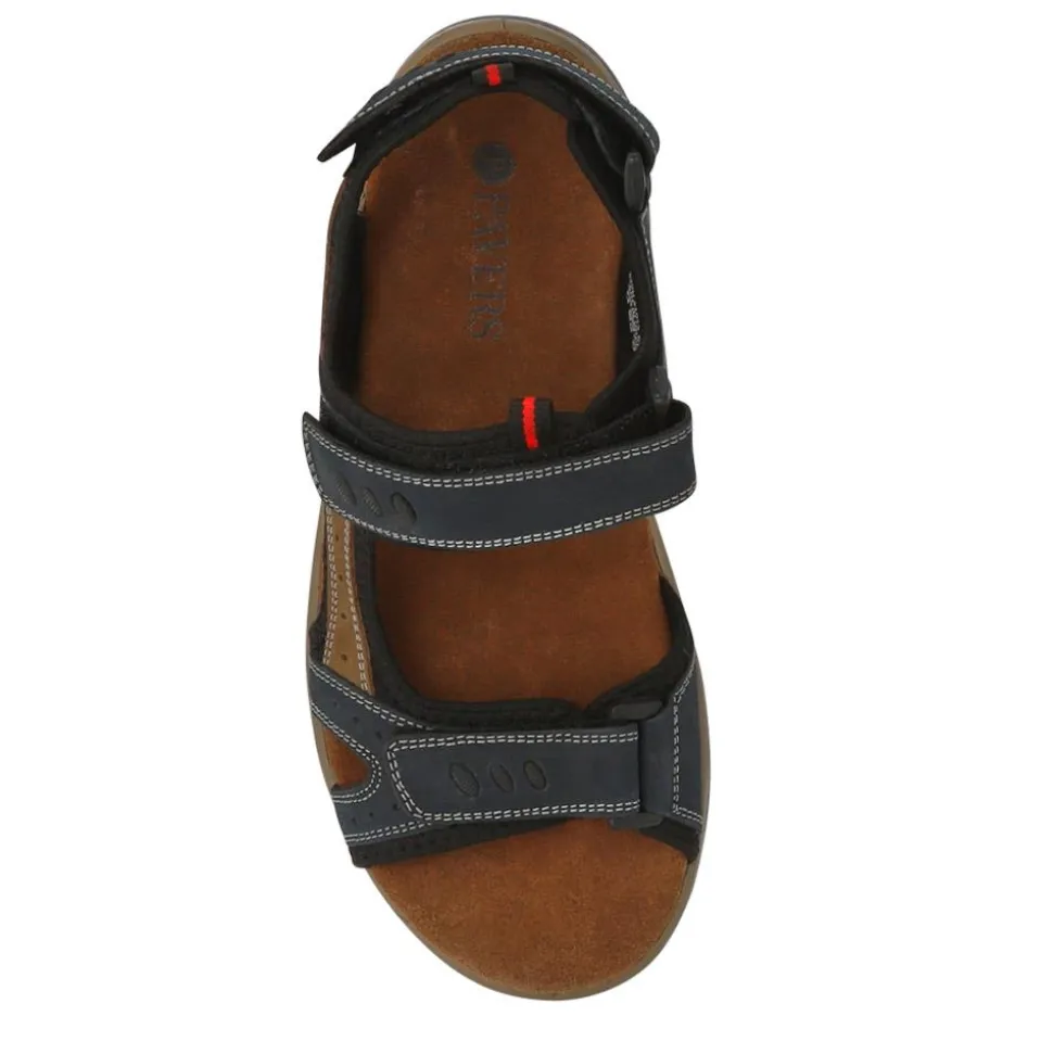 Casual Leather Sandals - Navy-Brown