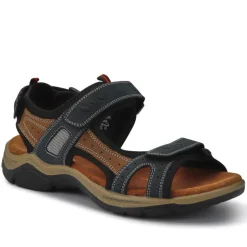 Casual Leather Sandals - Navy-Brown