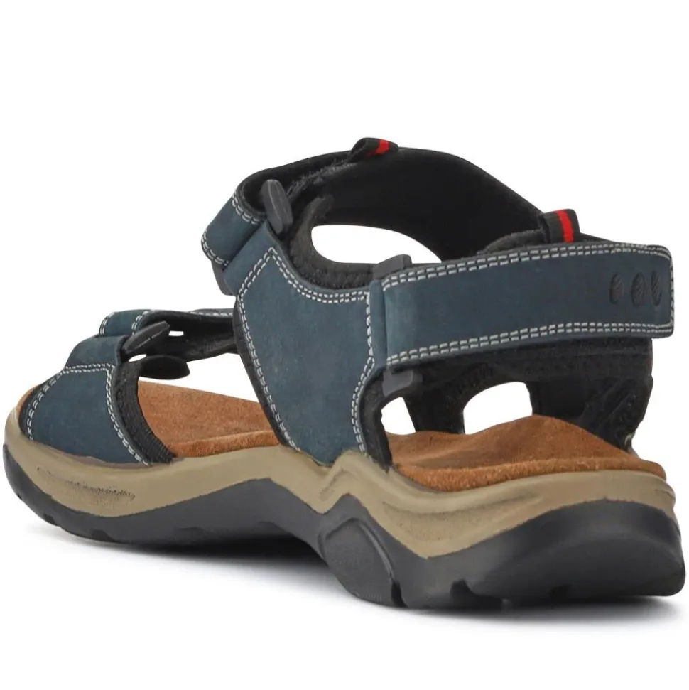 Casual Leather Sandals - Navy-Brown