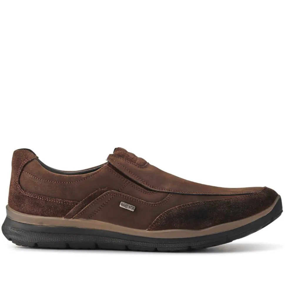 Casual Leather Slip-On Shoes - Brown
