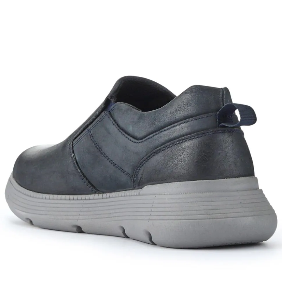Casual Leather Slip-On Shoes - Navy