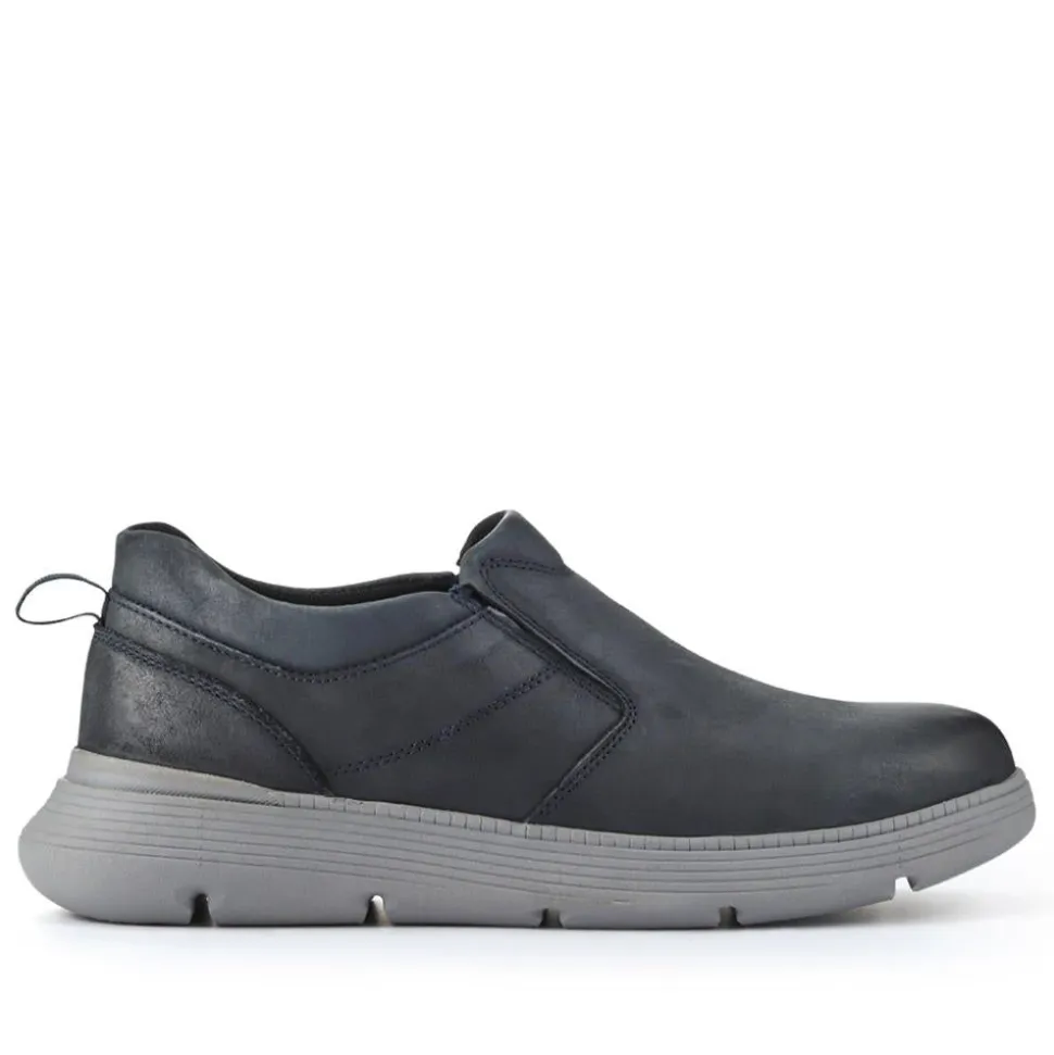 Casual Leather Slip-On Shoes - Navy