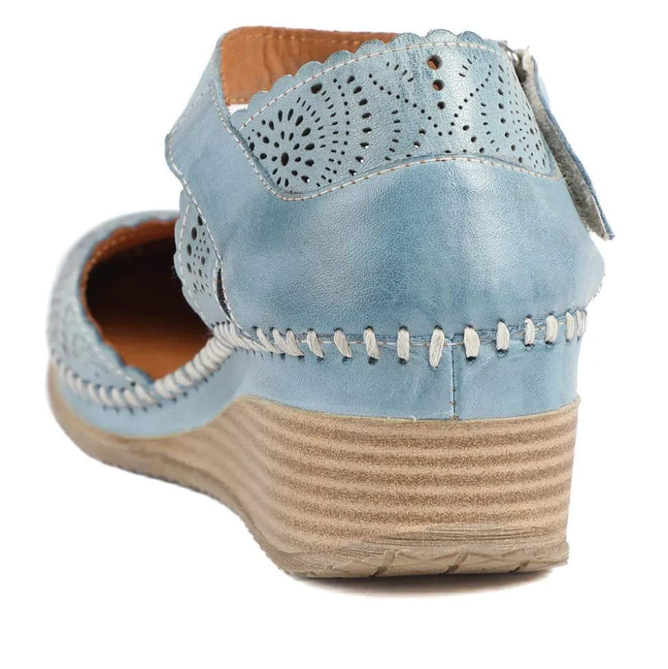 Casual Leather Touch Fasten Mary Janes - Denim Blue