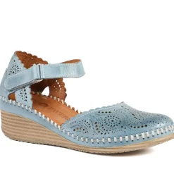 Casual Leather Touch Fasten Mary Janes - Denim Blue