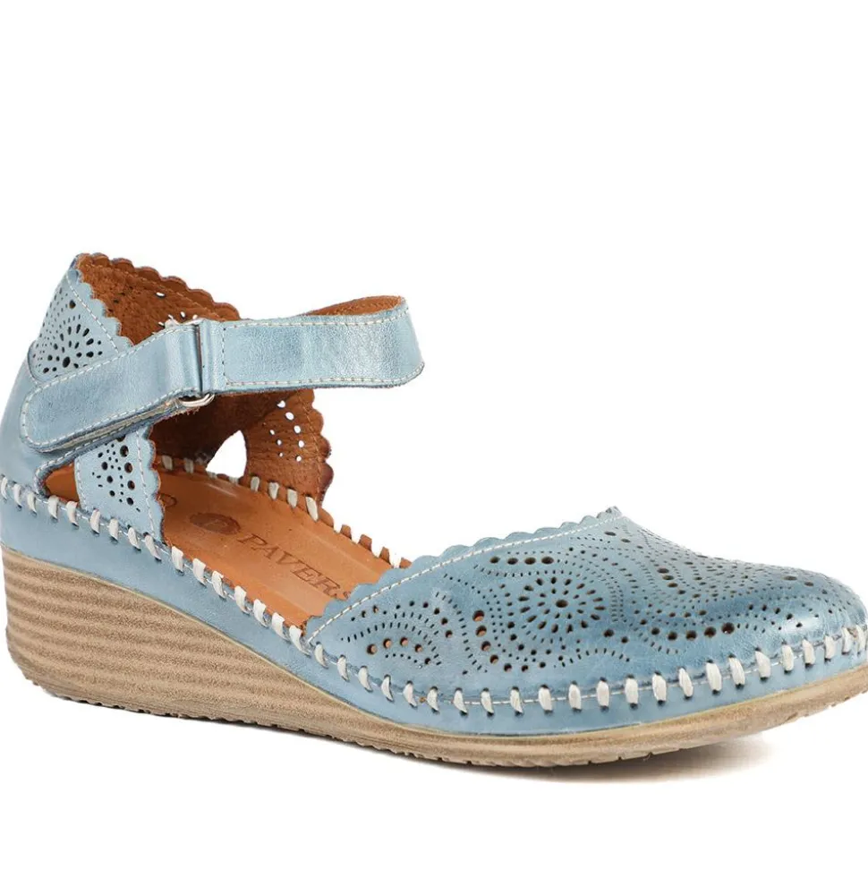 Casual Leather Touch Fasten Mary Janes - Denim Blue