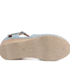 Casual Leather Touch Fasten Mary Janes - Denim Blue