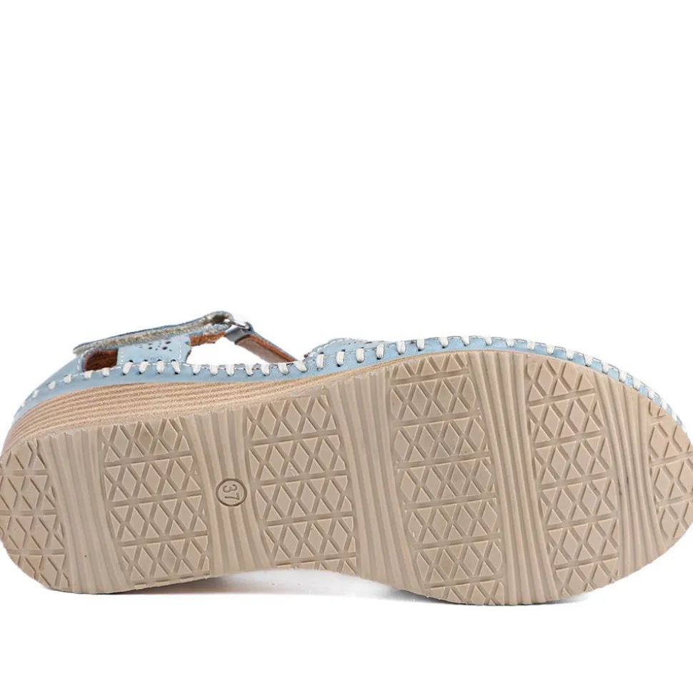 Casual Leather Touch Fasten Mary Janes - Denim Blue