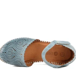 Casual Leather Touch Fasten Mary Janes - Denim Blue
