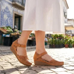 Casual Leather Touch Fasten Mary Janes - Tan