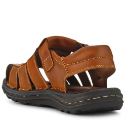 Casual Leather Touch-Fasten Sandals - Tan