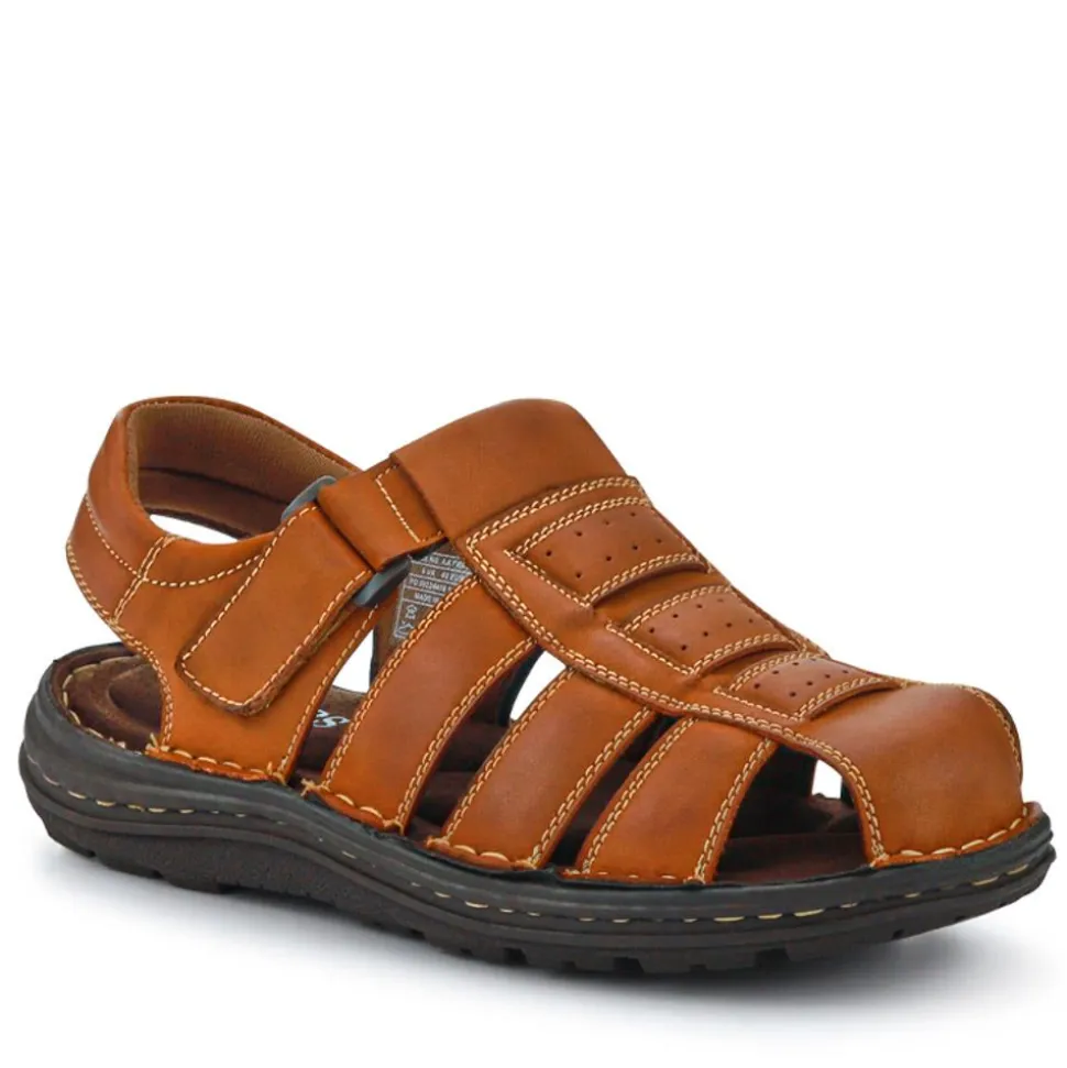 Casual Leather Touch-Fasten Sandals - Tan