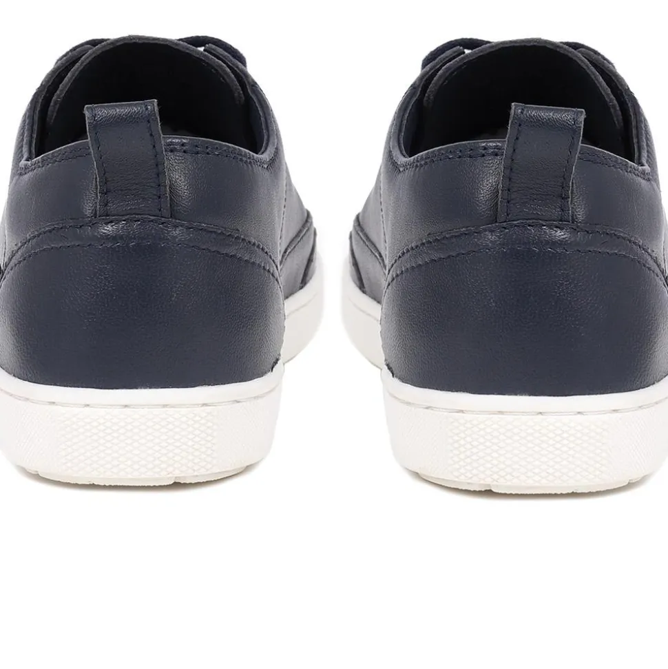 Casual Leather Trainers - Navy