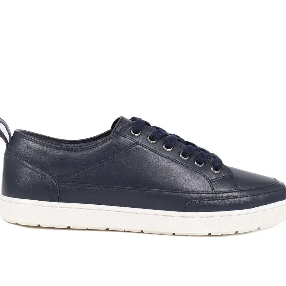 Casual Leather Trainers - Navy