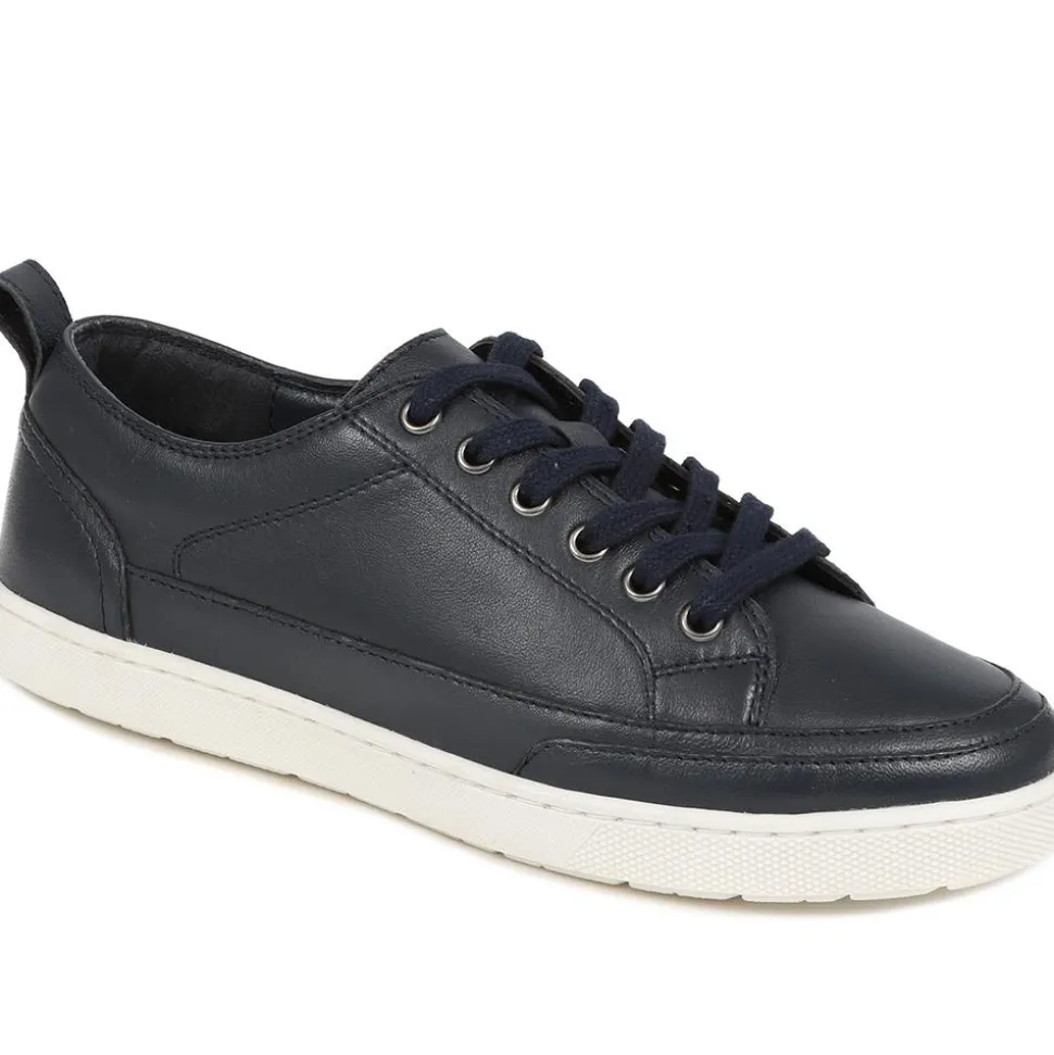 Casual Leather Trainers - Navy