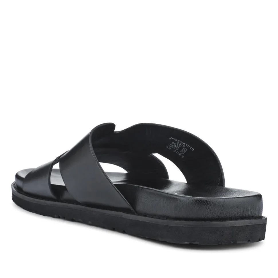Casual Men's Leather Slide Sandals - Black